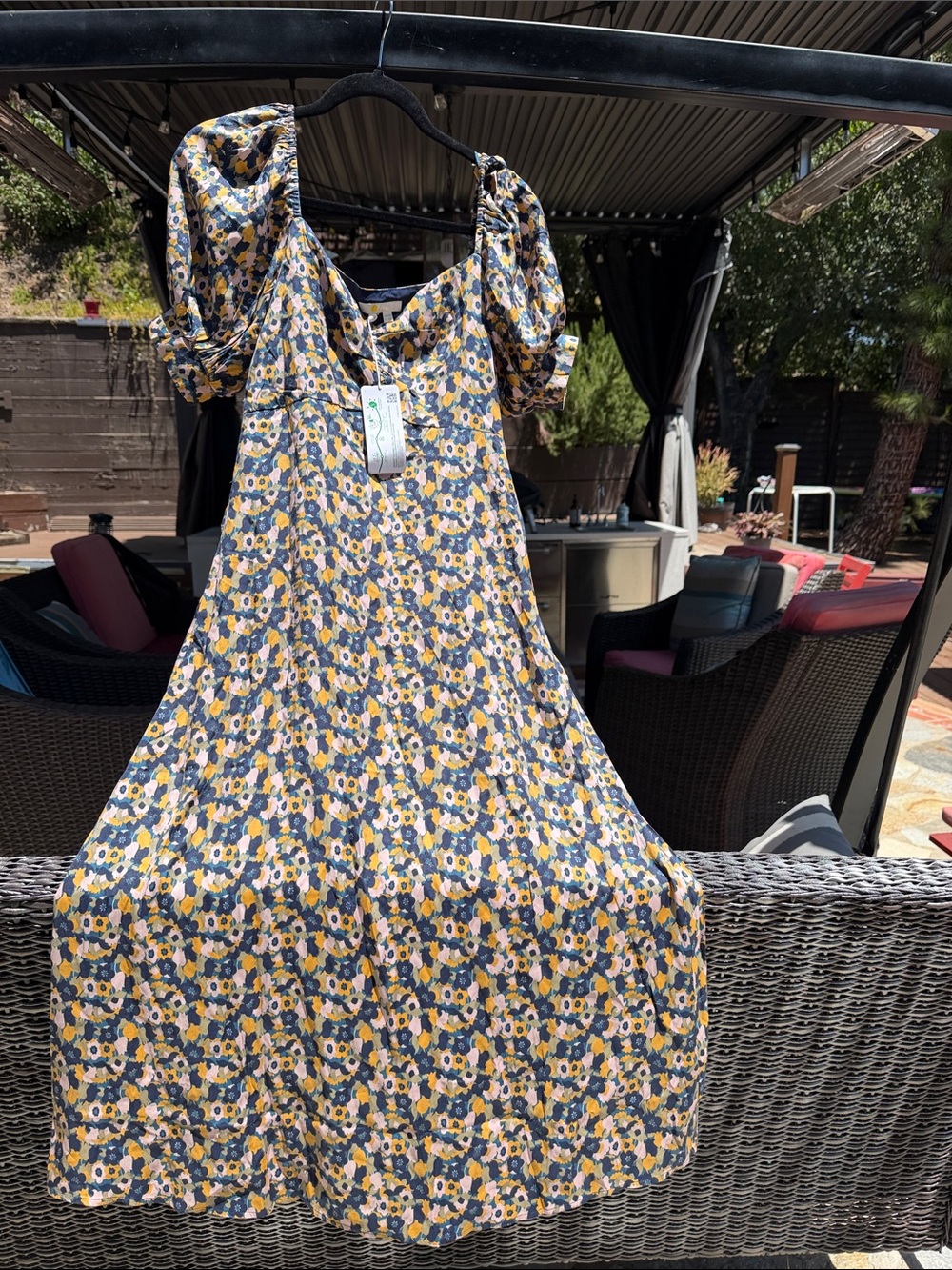Boden Navy Floral Midi Tea Dress with Yellow and Cream Flowers Silk NEW